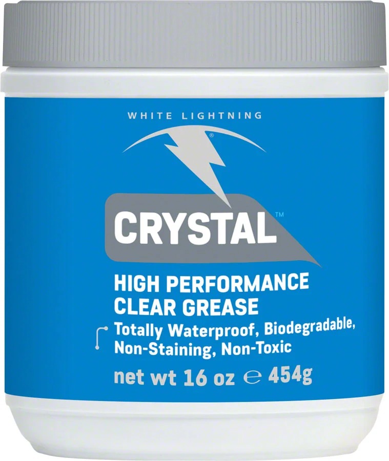 White Lightning Crystal Grease 16oz shop tub with blue label.