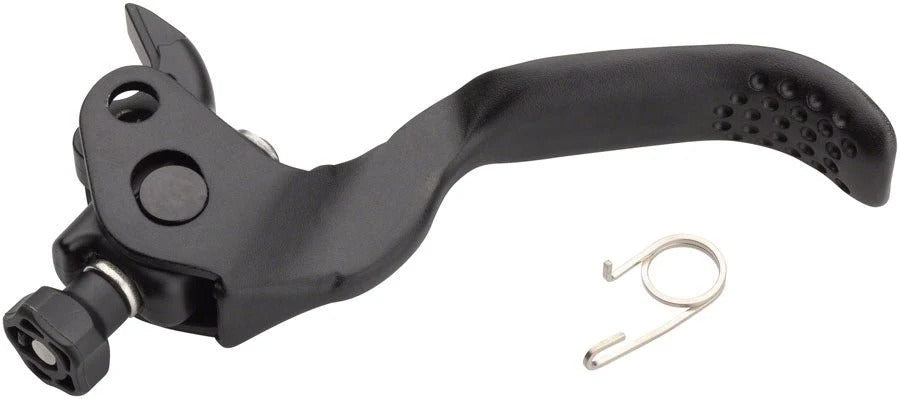 Shimano Deore XT BL-M8100 left replacement brake lever blade with reach-adjust knob and return spring, on white background