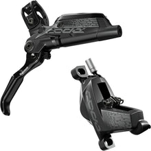 SRAM Code R front hydraulic disc brake lever and four-piston caliper in black, product photo on white background