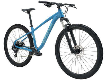 Kona Lava Dome 2026 hardtail mountain bike in Gloss Celestial Blue, drive-side three-quarter front studio view