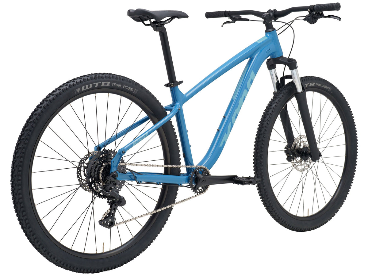 Kona Lava Dome 2026 hardtail mountain bike in Gloss Celestial Blue, three-quarter rear view showing drivetrain