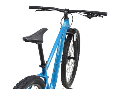 Kona Lava Dome 2026 hardtail mountain bike in Gloss Celestial Blue, front three-quarter close-up view of cockpit and fork