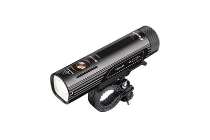 Fenix BC26R LED bike light, 1600 lumens, black aluminum body with handlebar mount, angled studio view